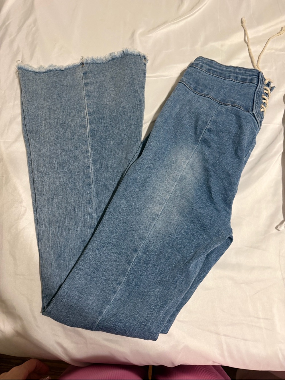 Almost Famous Medium Blue Flare Jeans with Raw Hem